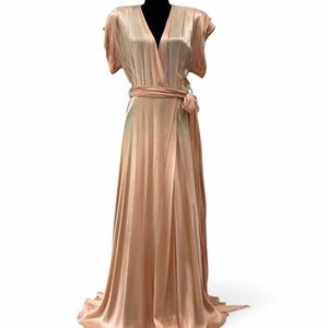 Vintage 1930s Satin Peach Wrap Maxi Dress